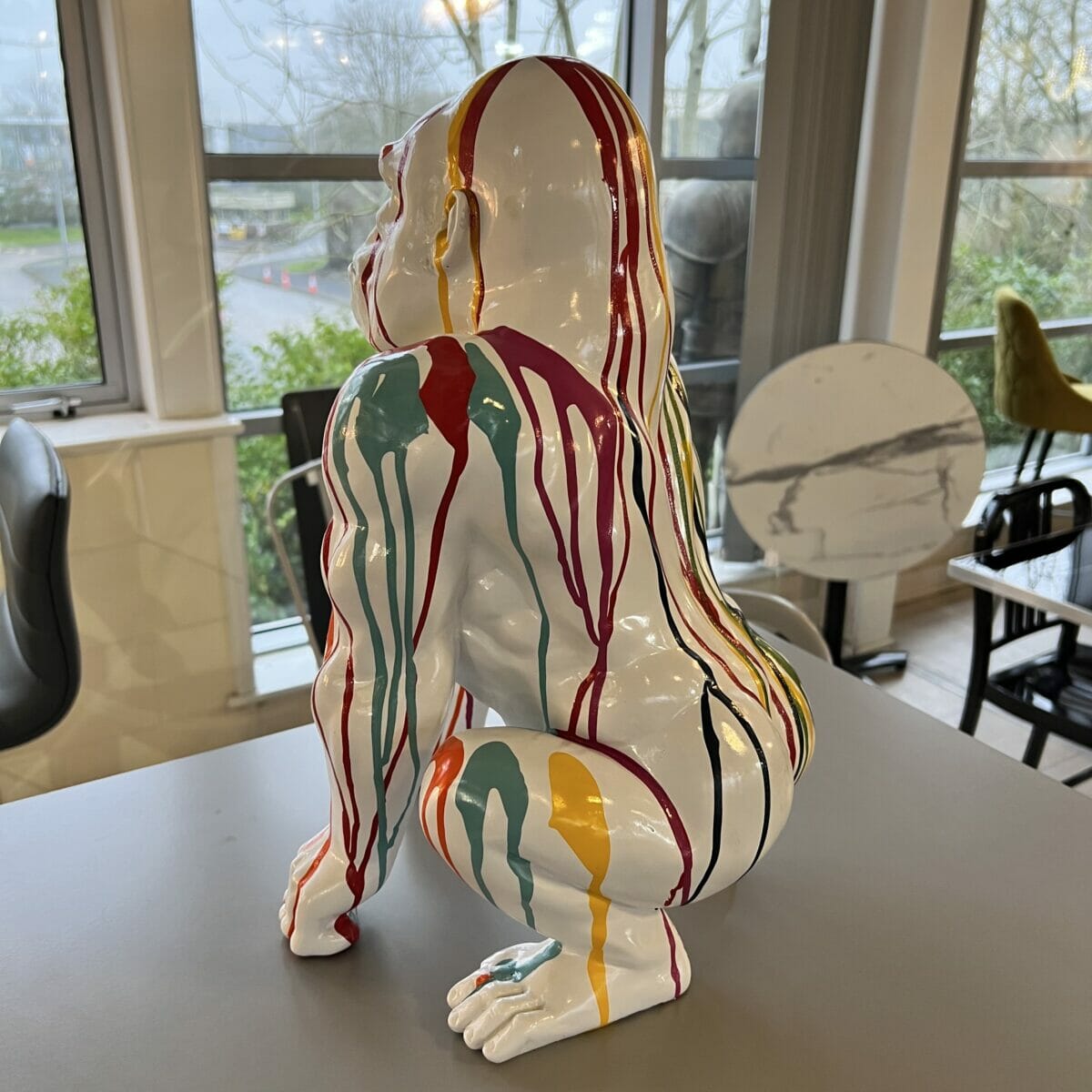 Paint Dripped Gorilla Monkey Sculpture White