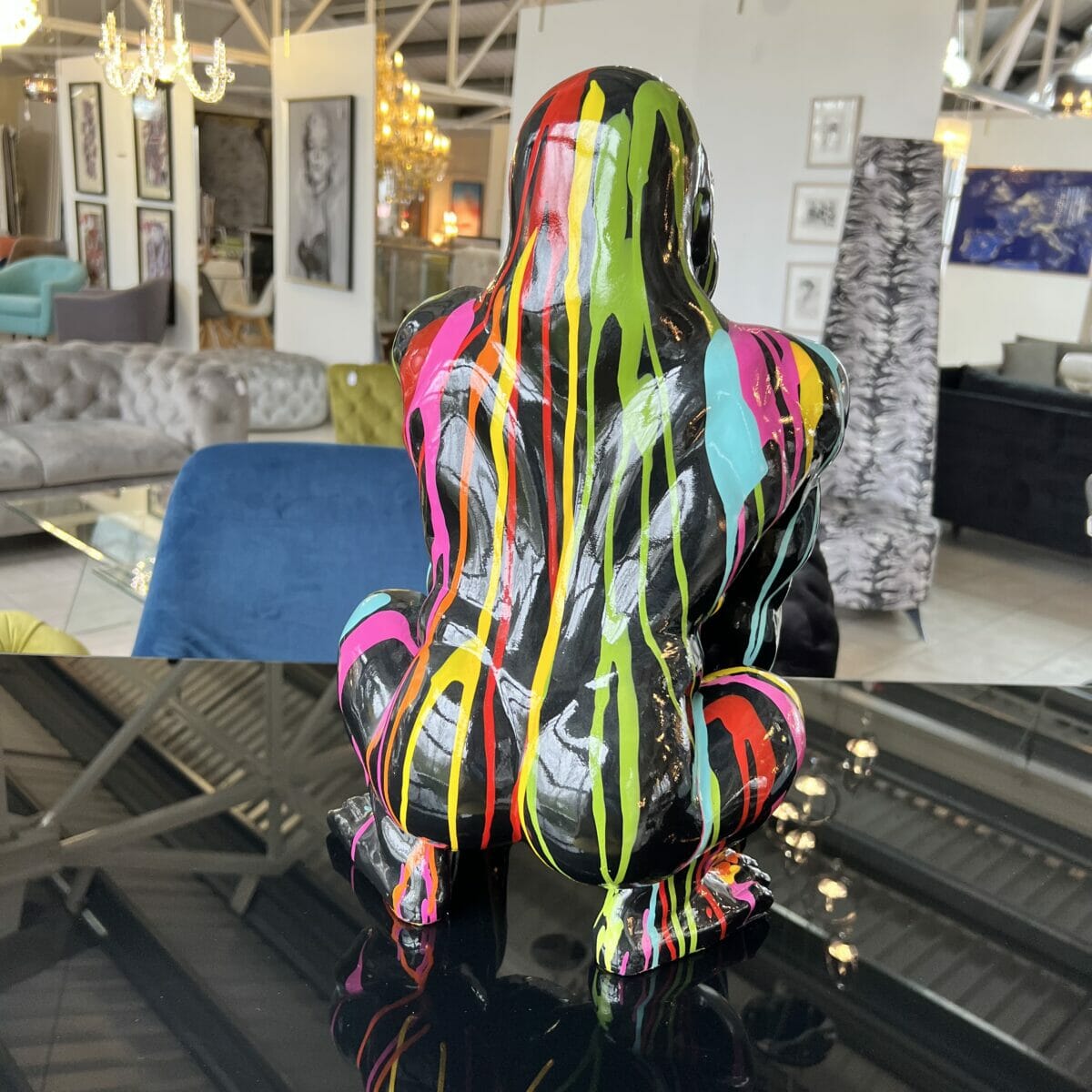 Paint Dripped Gorilla Monkey Sculpture