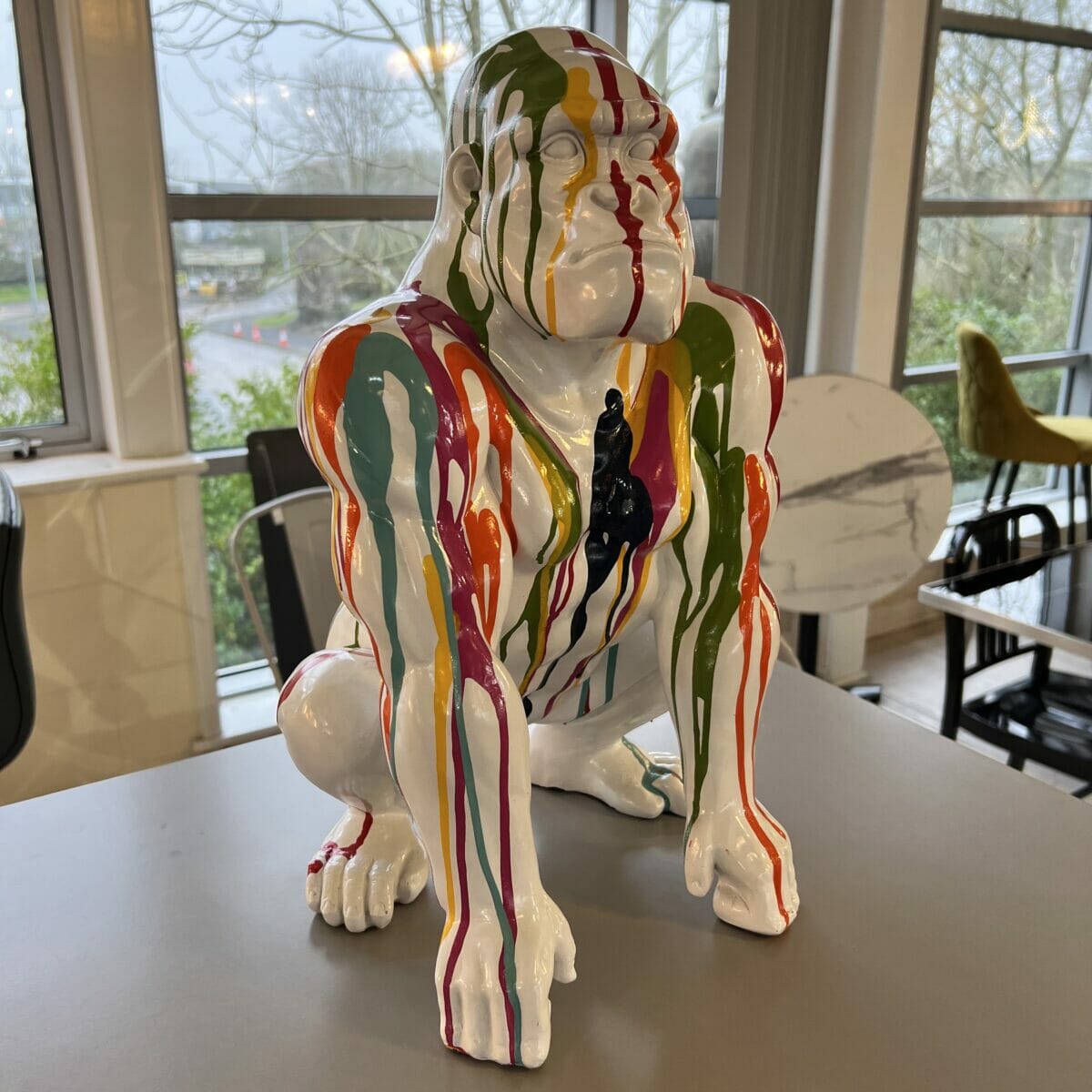 Paint Dripped Gorilla Monkey Sculpture White