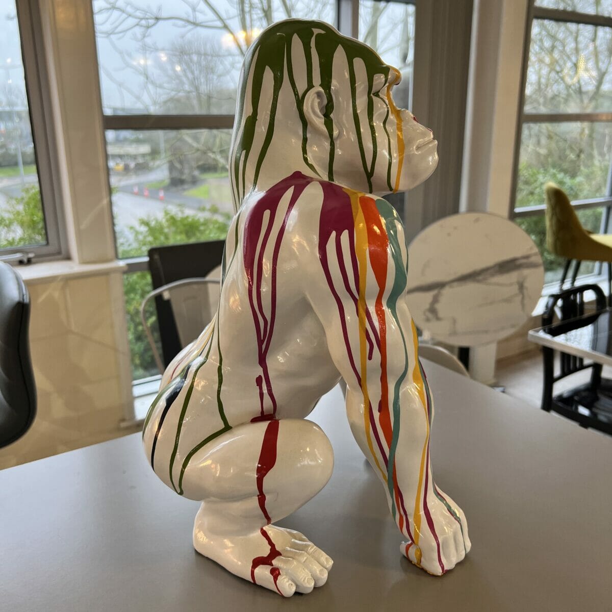 Paint Dripped Gorilla Monkey Sculpture White