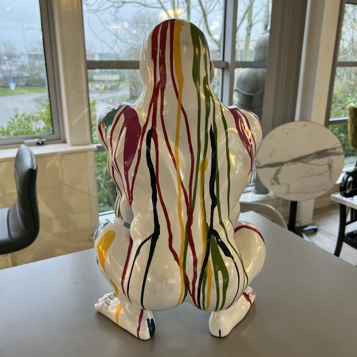 Paint Dripped Gorilla Monkey Sculpture White