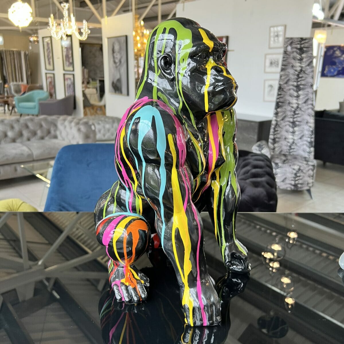 Paint Dripped Gorilla Monkey Sculpture