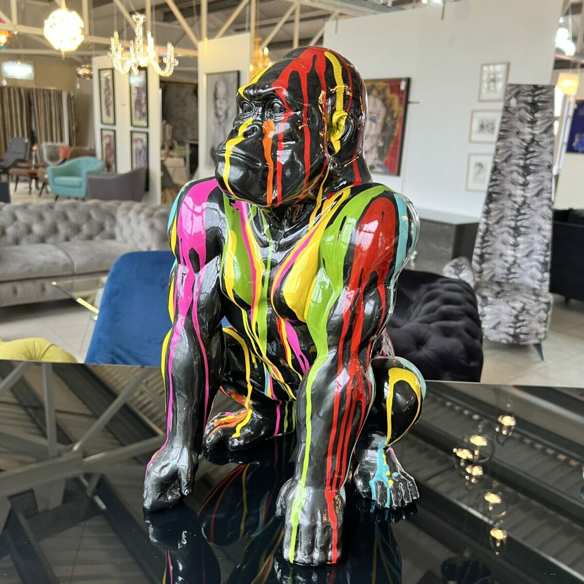 Paint Dripped Gorilla Monkey Sculpture