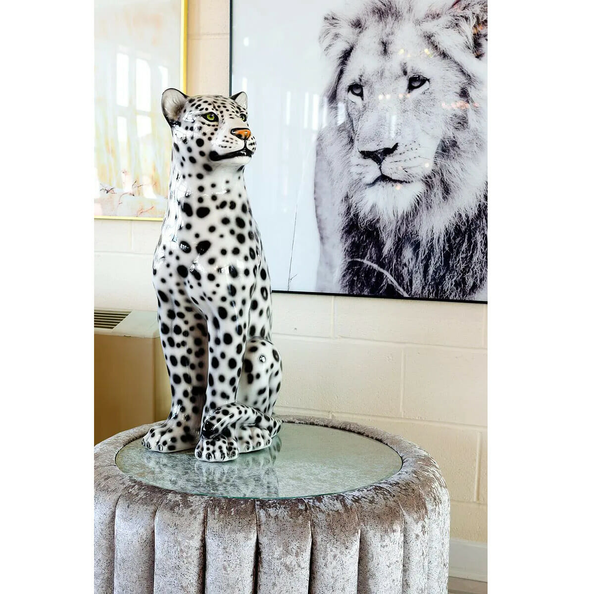 Black and White Porcelain Leopard Statue
