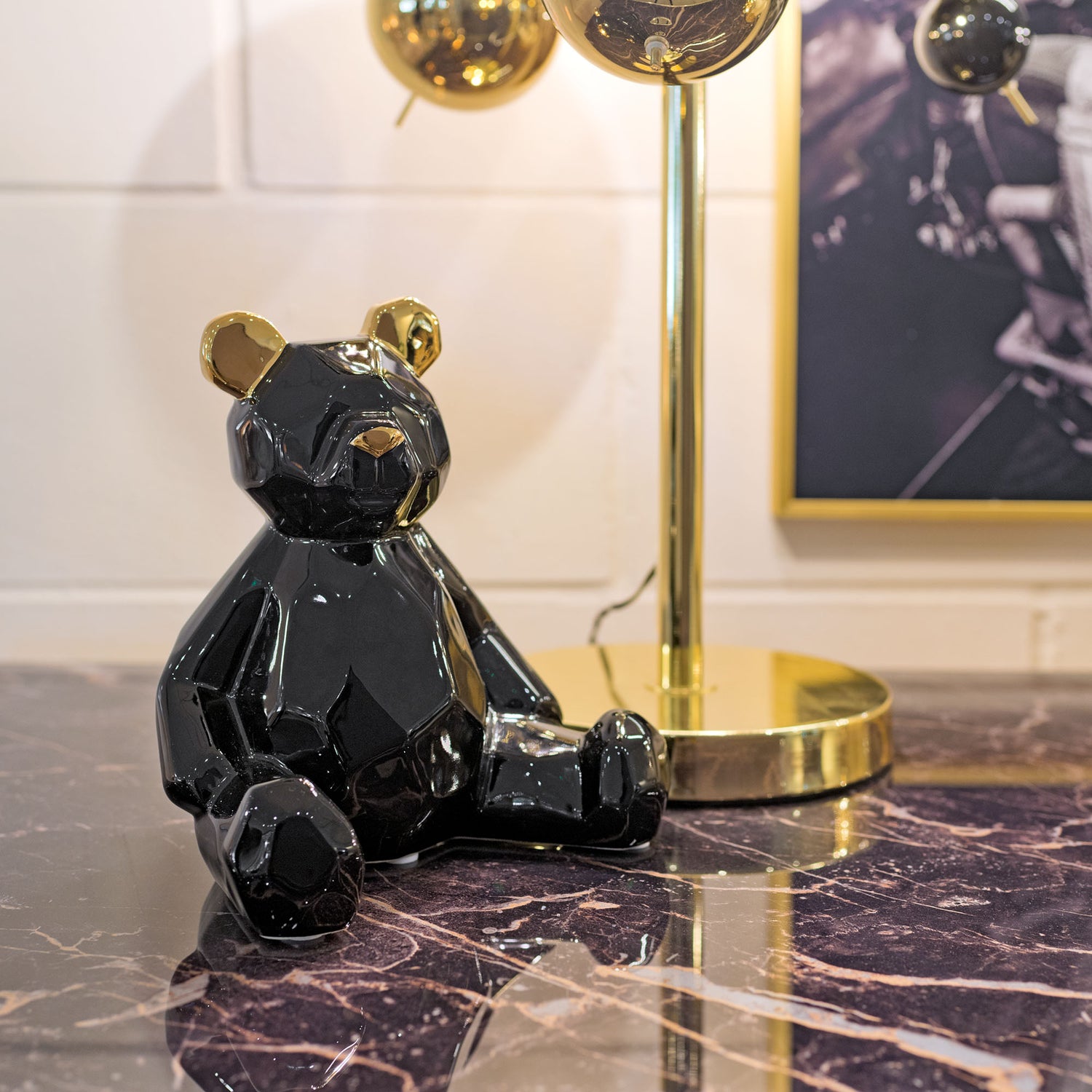 Ceramic Black and Gold Teddy Bear