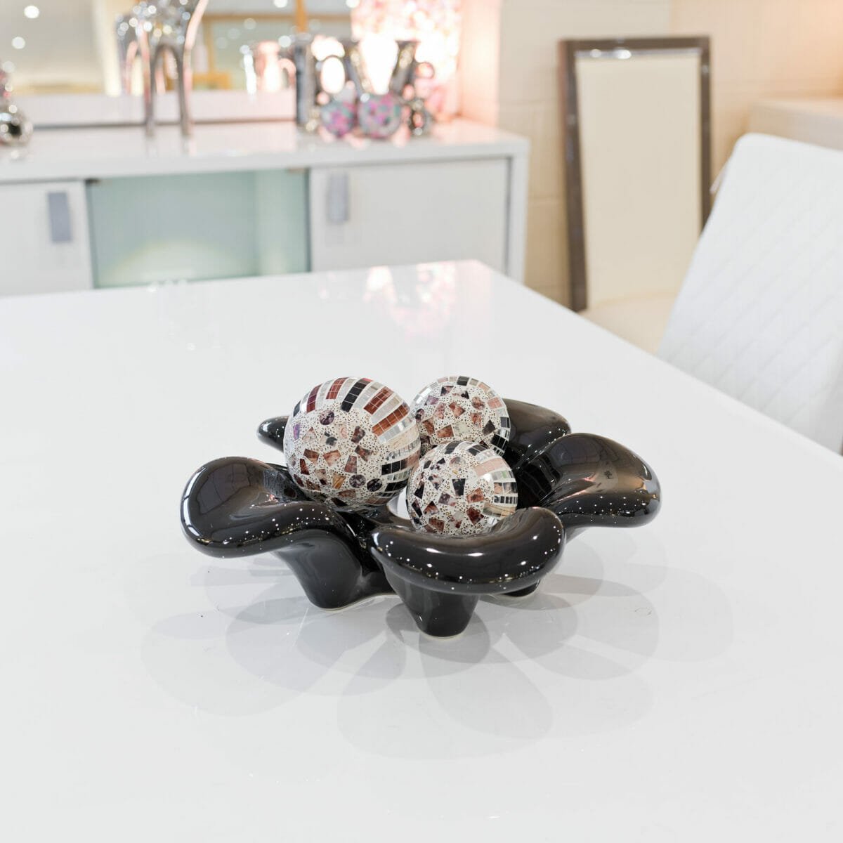 5-Leaf Clover Black Ceramic Fruit Bowl in our Showroom