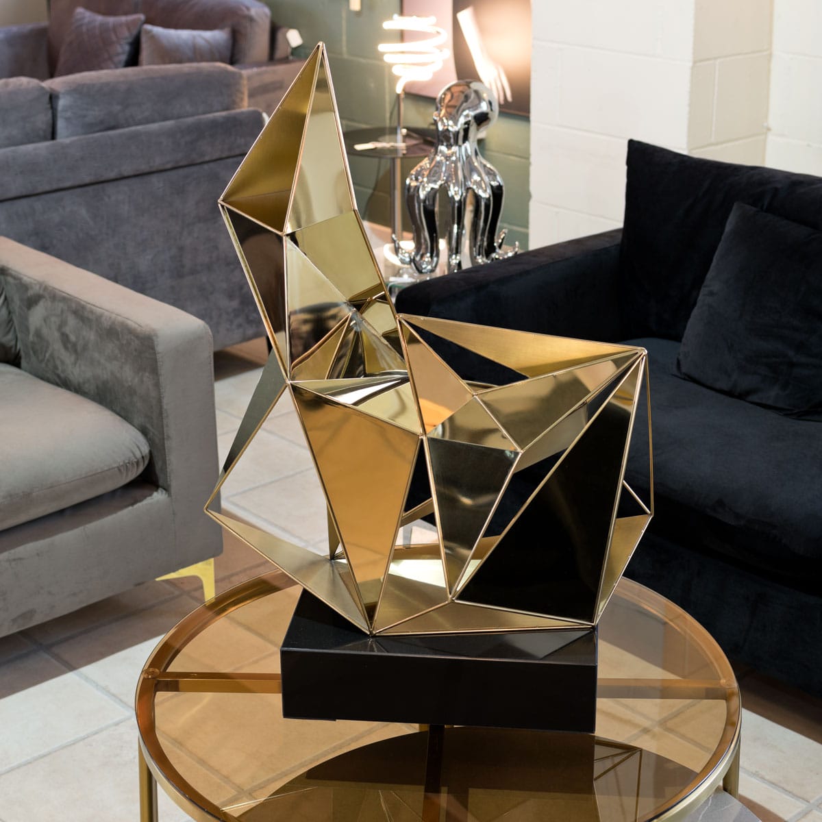 Gold Polygon Sculpture on display from another angle