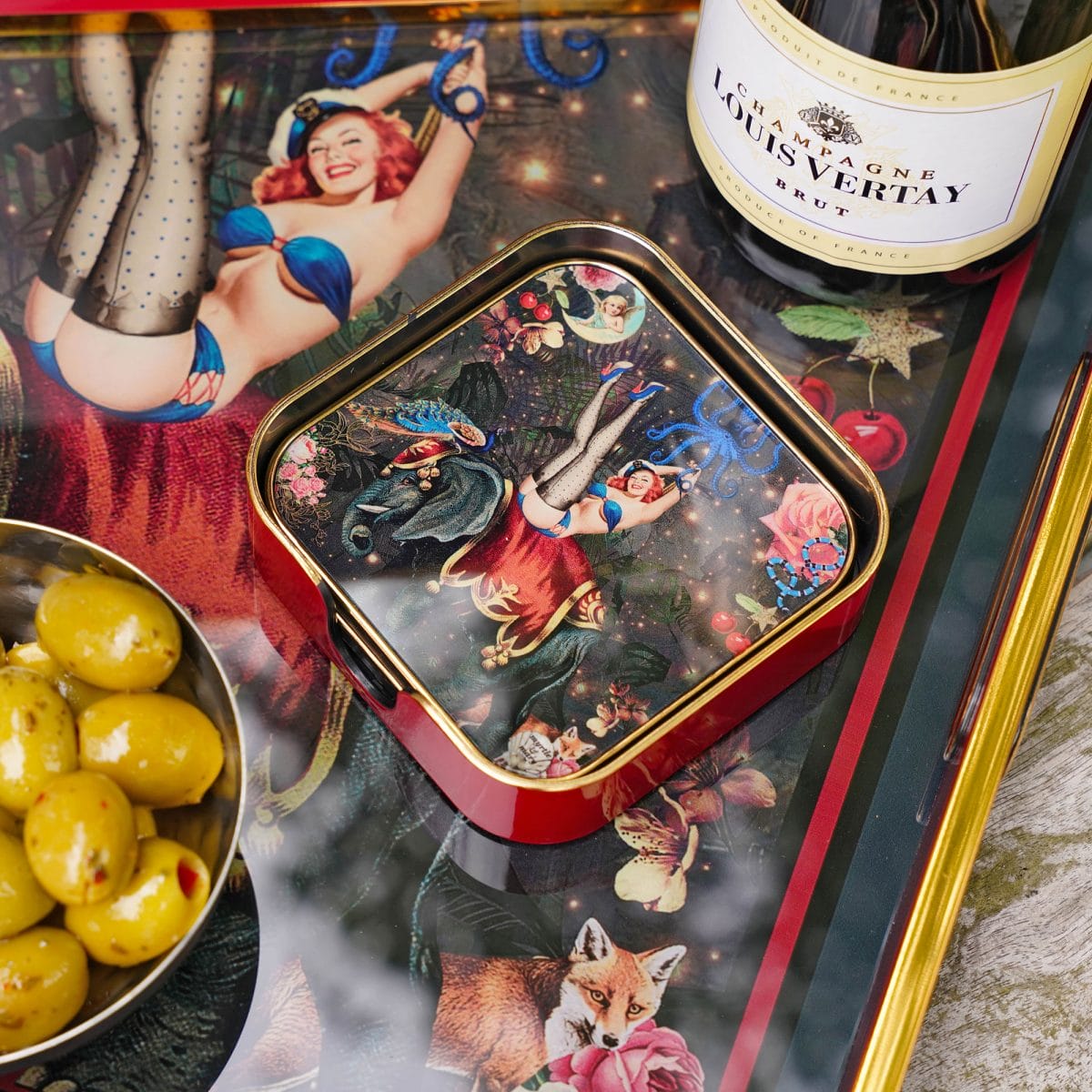 Myrtle and Mary Fifi Coasters Close Up