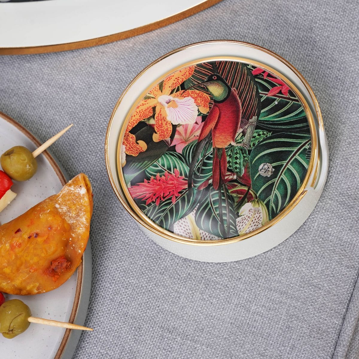 Myrtle and Mary Tropical Bomb Circular Coasters Close Up