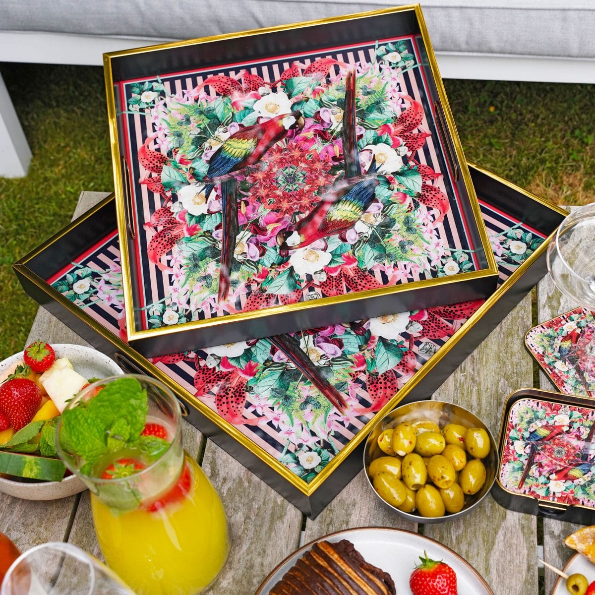 Myrtle and Mary Flower Bomb Serving Trays Lifestyle