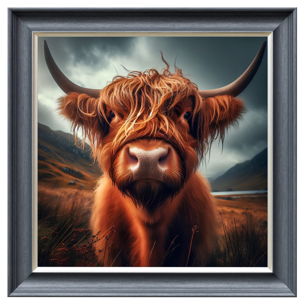 Velvet Print Framed Artwork - Highland Cow Collection