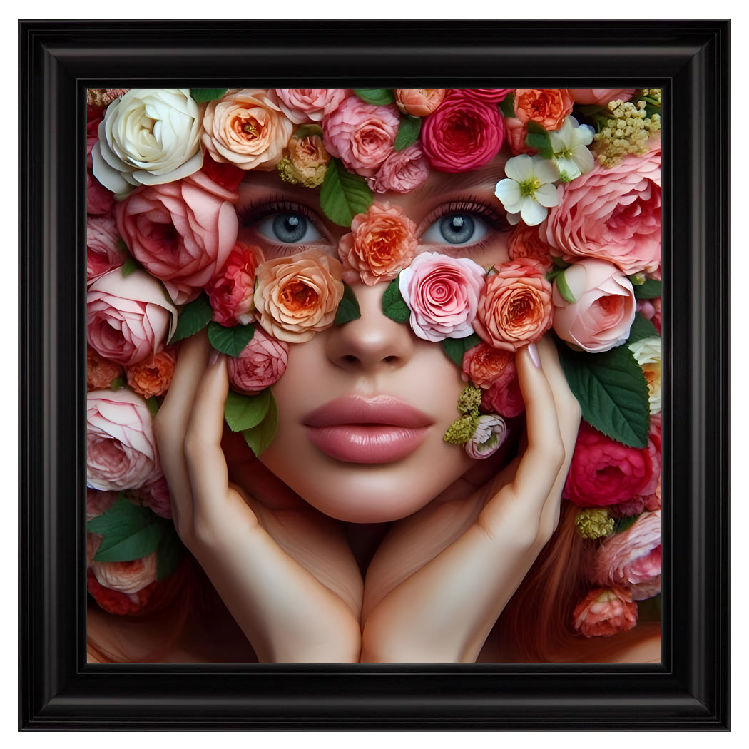 Velvet Print Framed Artwork - Flower Face Lady Collection