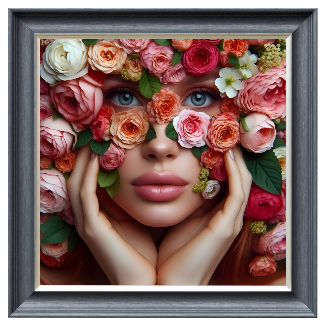 Velvet Print Framed Artwork - Flower Face Lady Collection