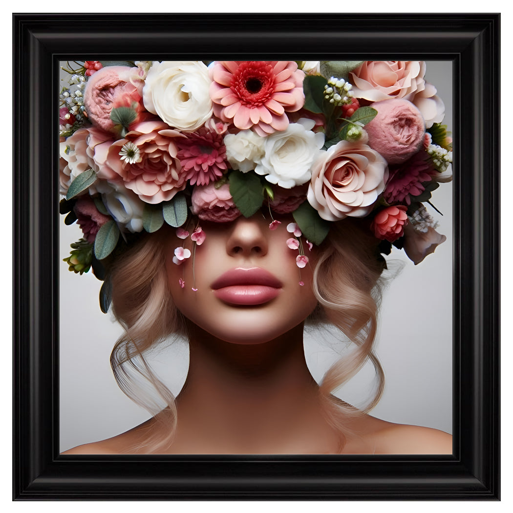 Velvet Print Framed Artwork - Flower Face Lady Collection