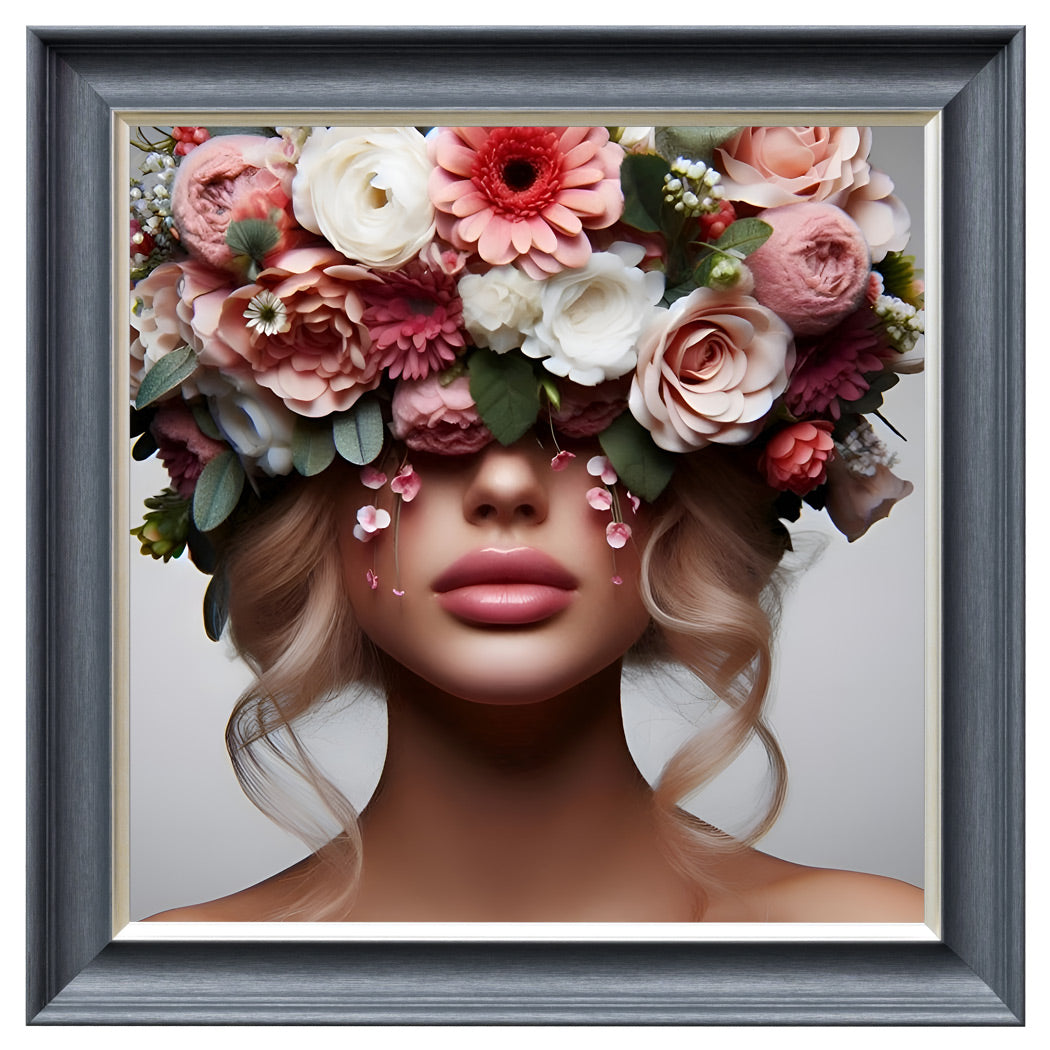 Velvet Print Framed Artwork - Flower Face Lady Collection