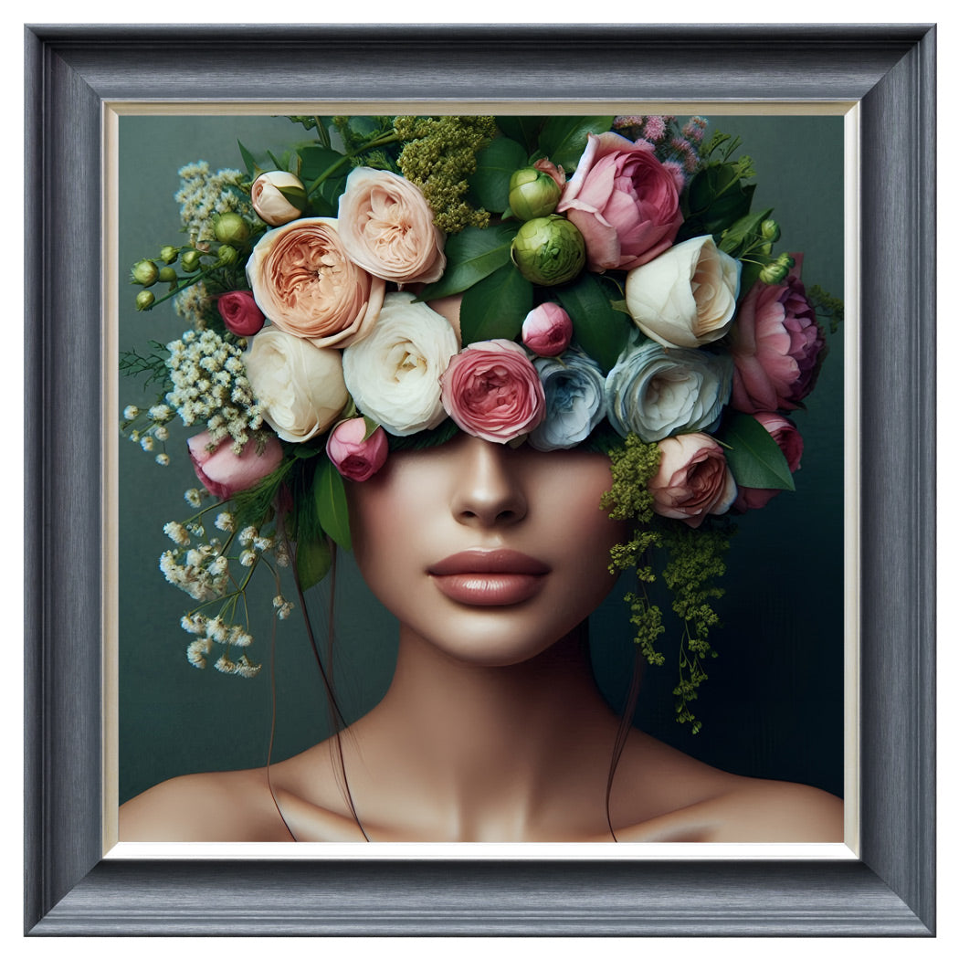 Velvet Print Framed Artwork - Flower Face Lady Collection