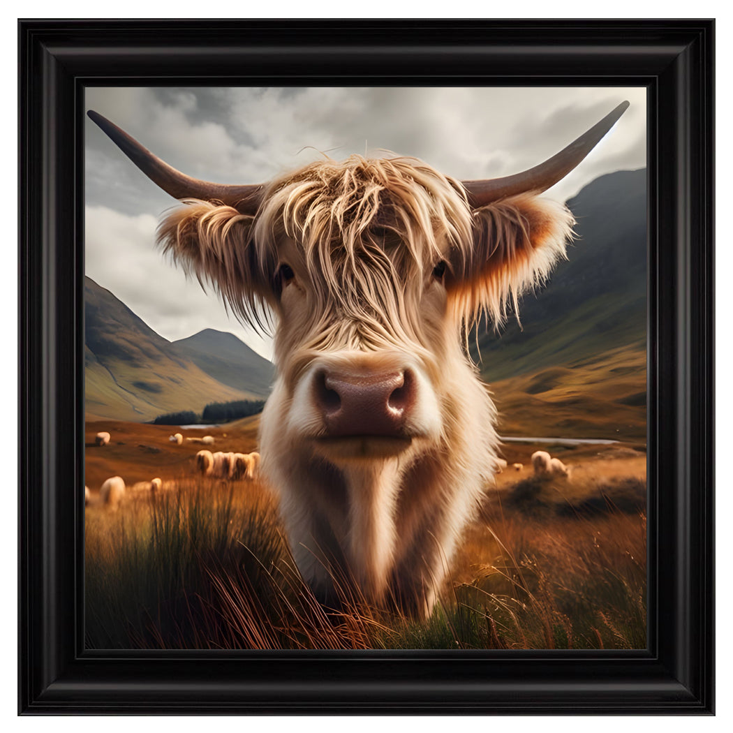 Velvet Print Framed Artwork - Highland Cow Collection
