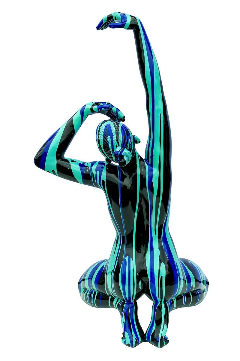 Large Black and Blue Yoga Lady Sculpture - Back View