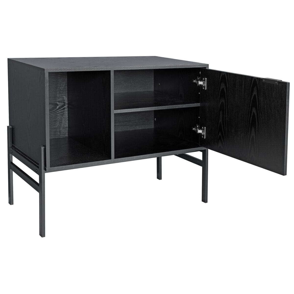 Groove Black Storage Cabinet Open
