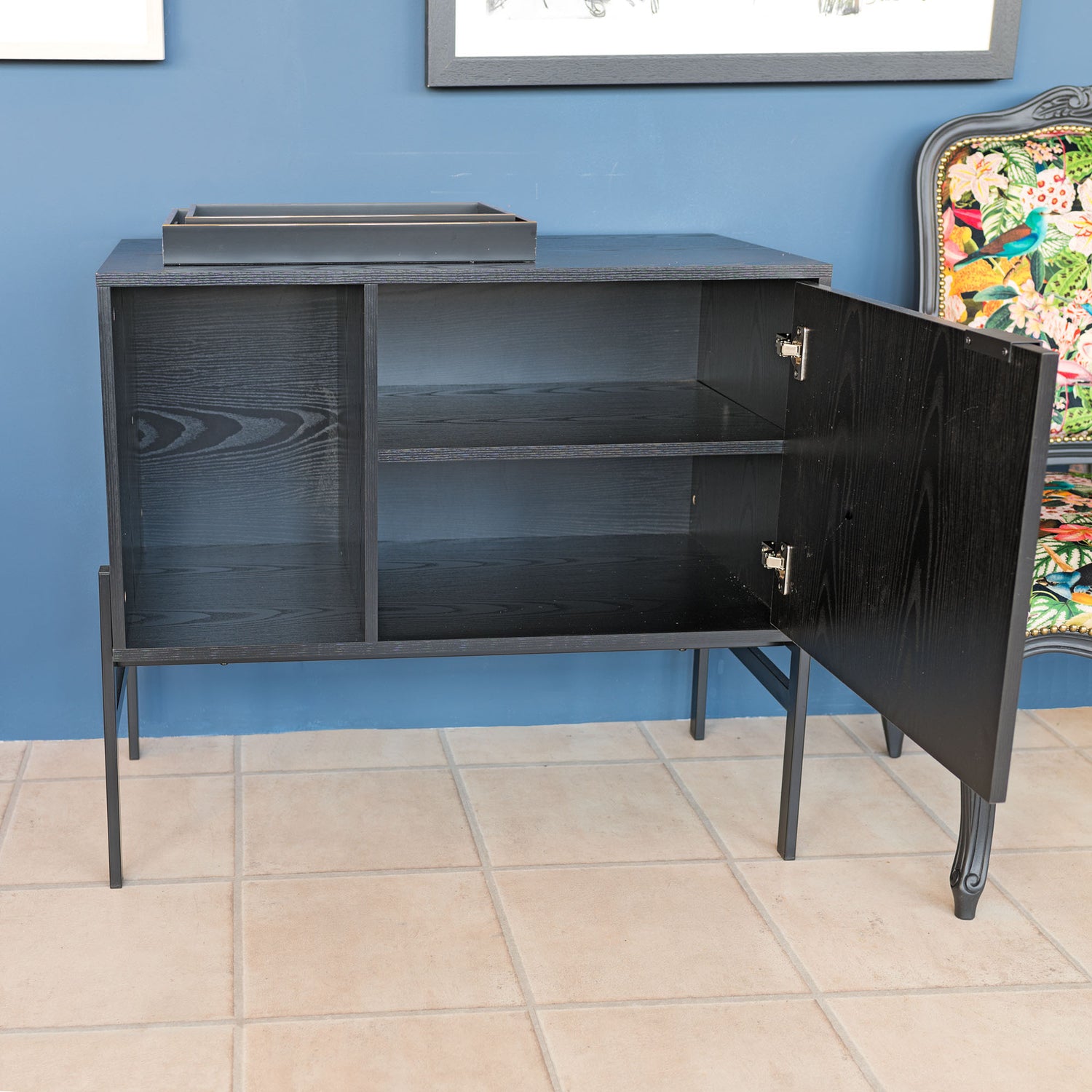 Groove Black Storage Cabinet