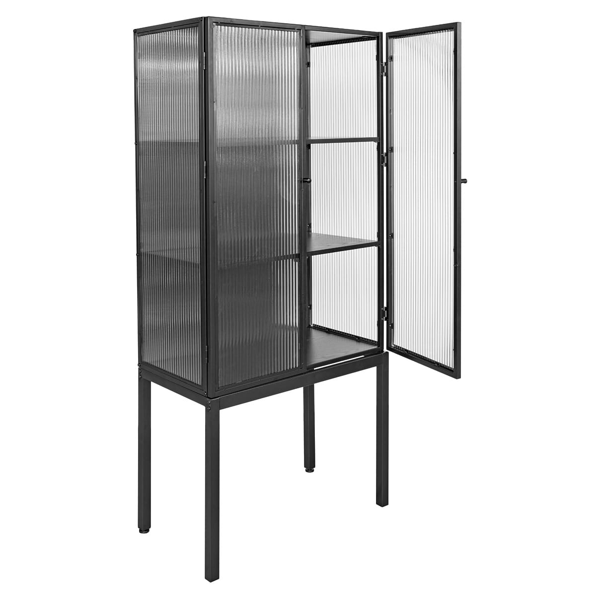 Black 2 Door Display Cabinet Open