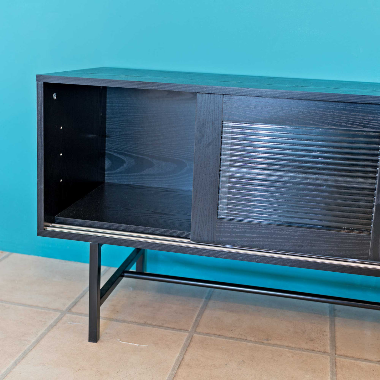 Black Corrugated Glass Cabinet