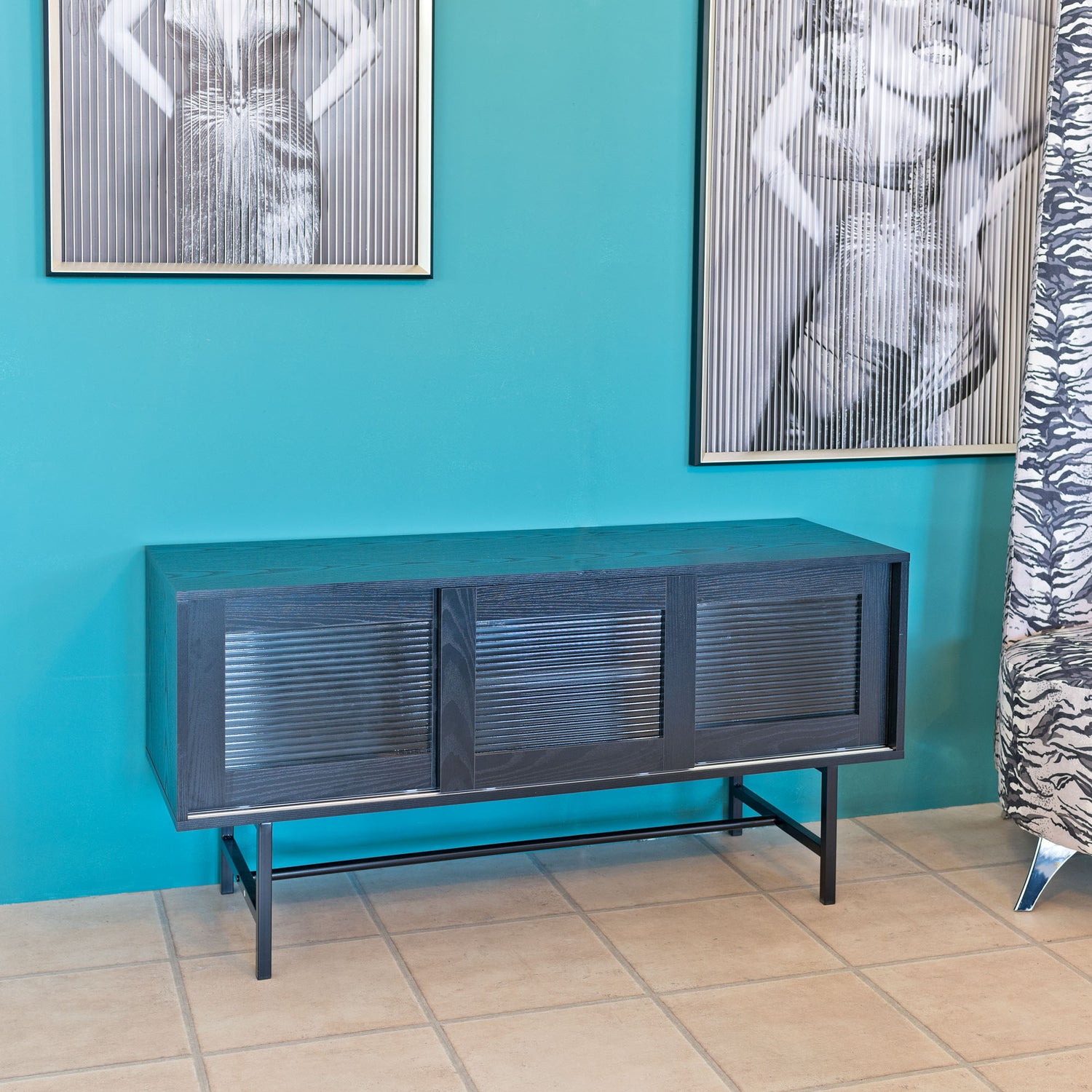 Black Corrugated Glass Cabinet