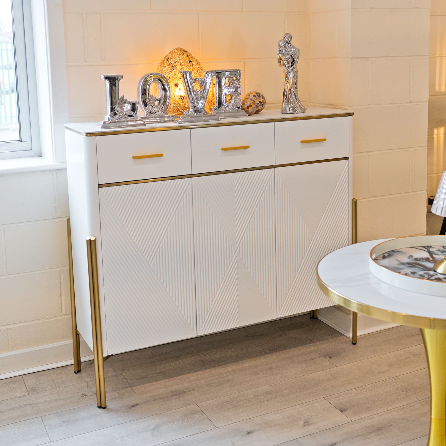 Ewing White and Gold Shoe Cabinet