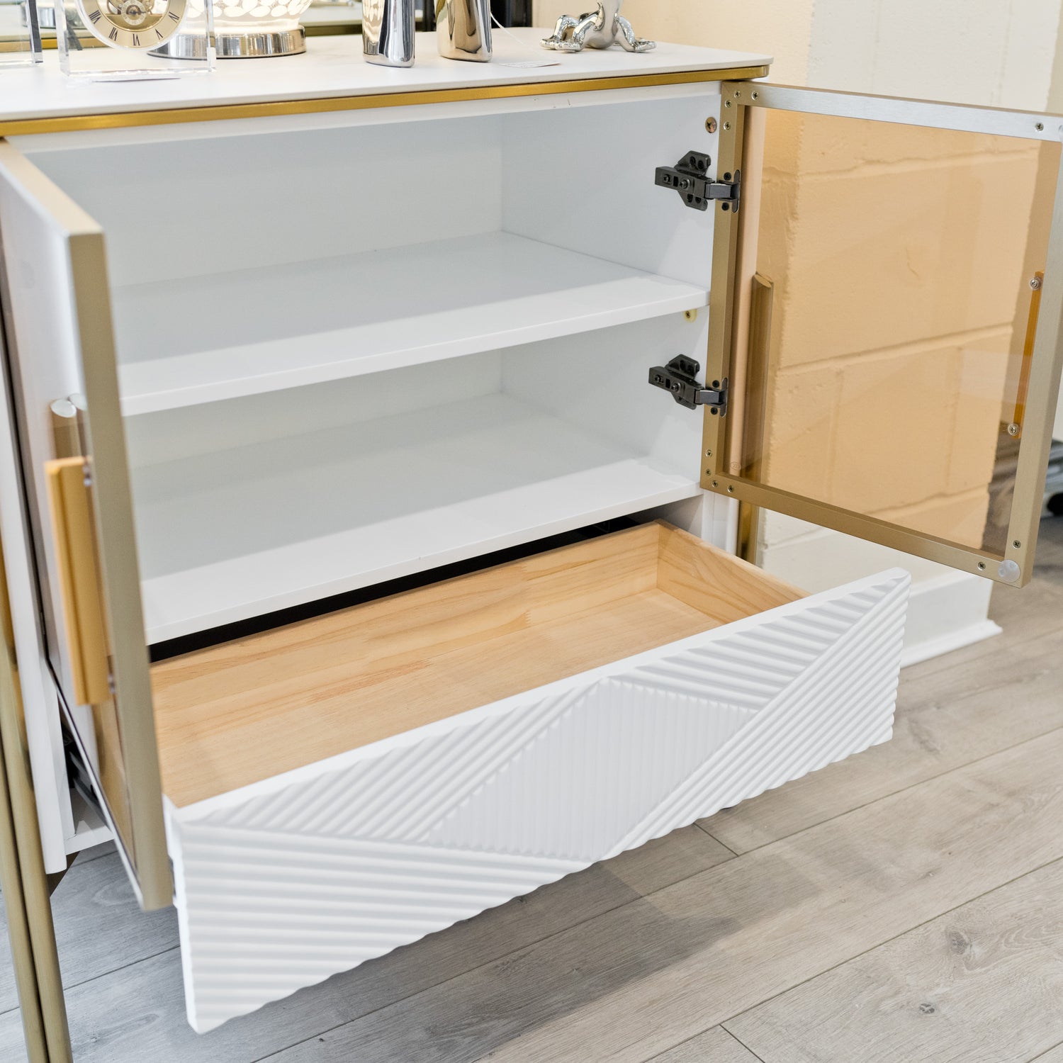 Ewing White and Gold Small Cabinet