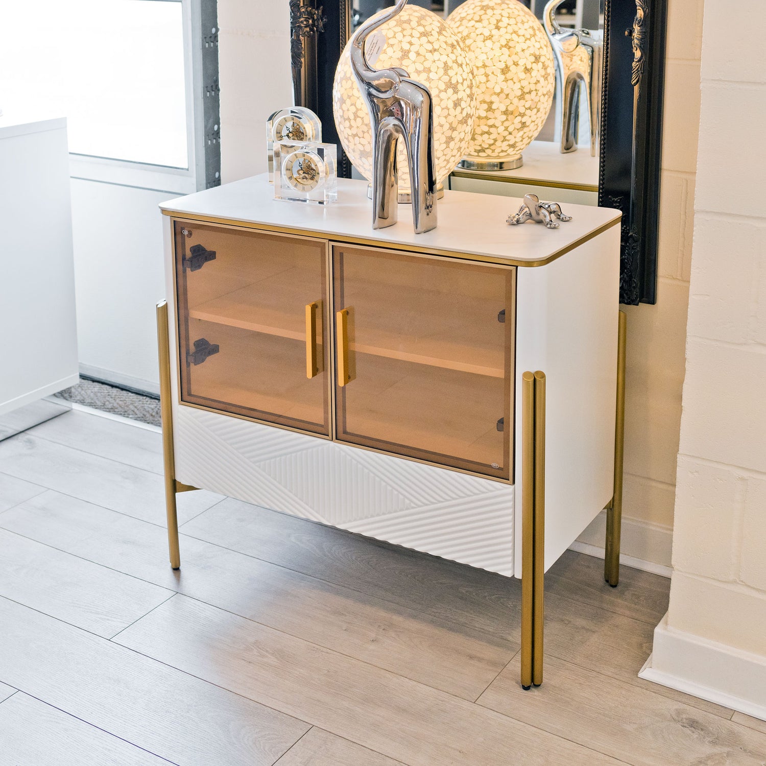 Ewing White and Gold Small Cabinet