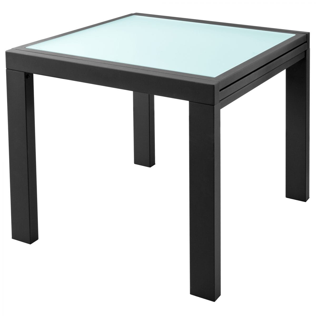 Frosted White Glass Extending Dining Table - Before extension