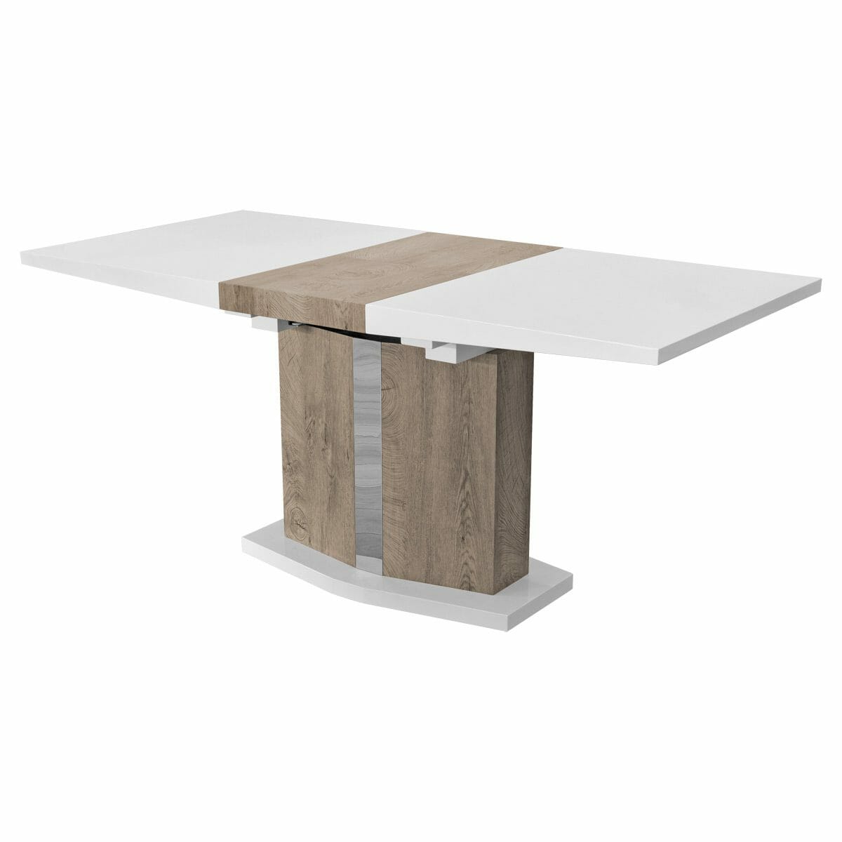 High Gloss White Extending Dining Table With Light Oak Wood Effect