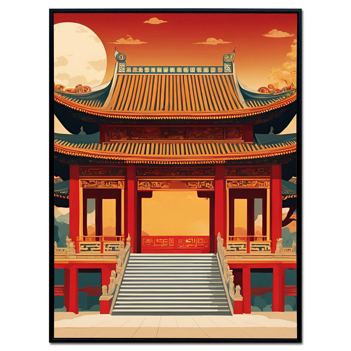 Golden Temple Serenity - Framed Wall Art (113cm x 85cm)