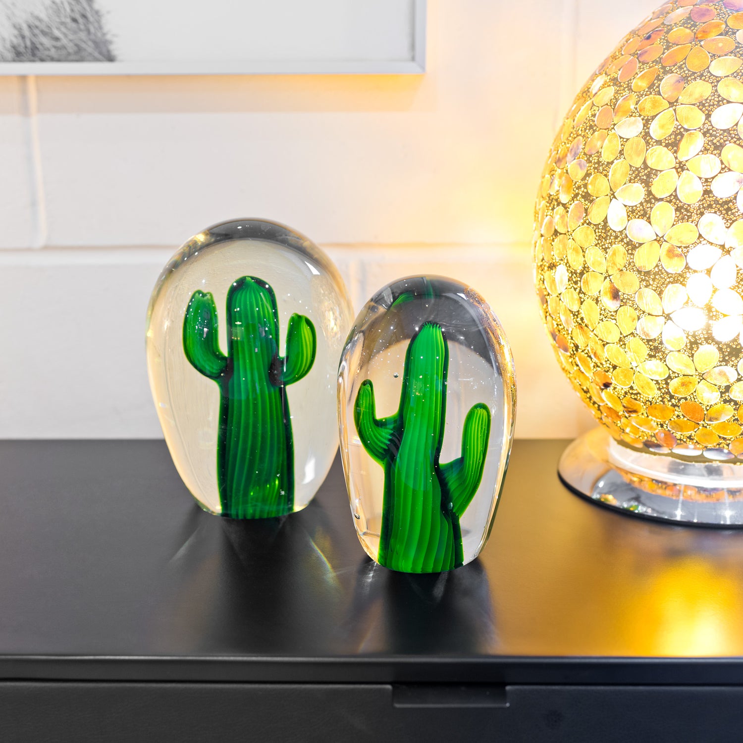 Blown Glass Bright Green Cactus