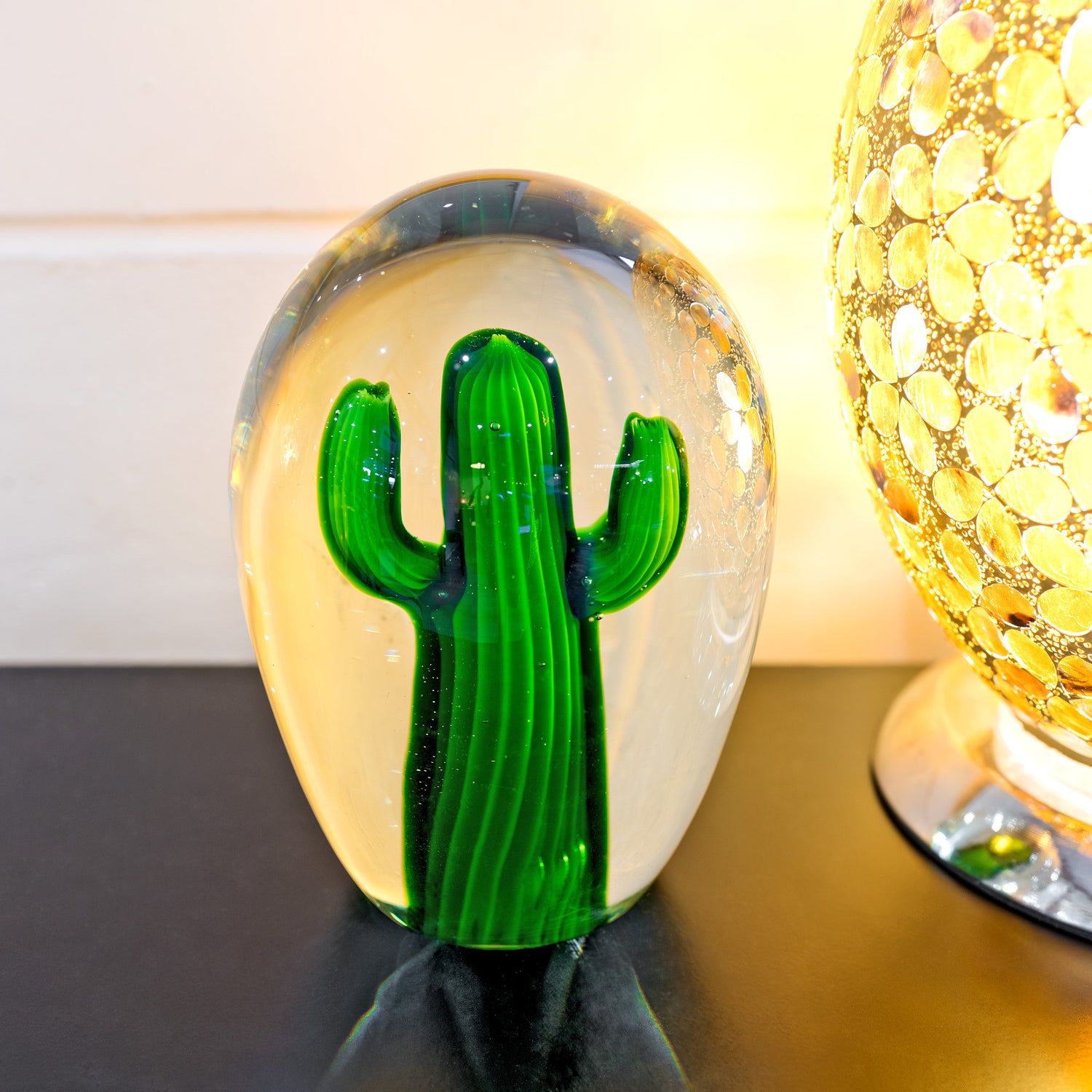 Blown Glass Bright Green Cactus
