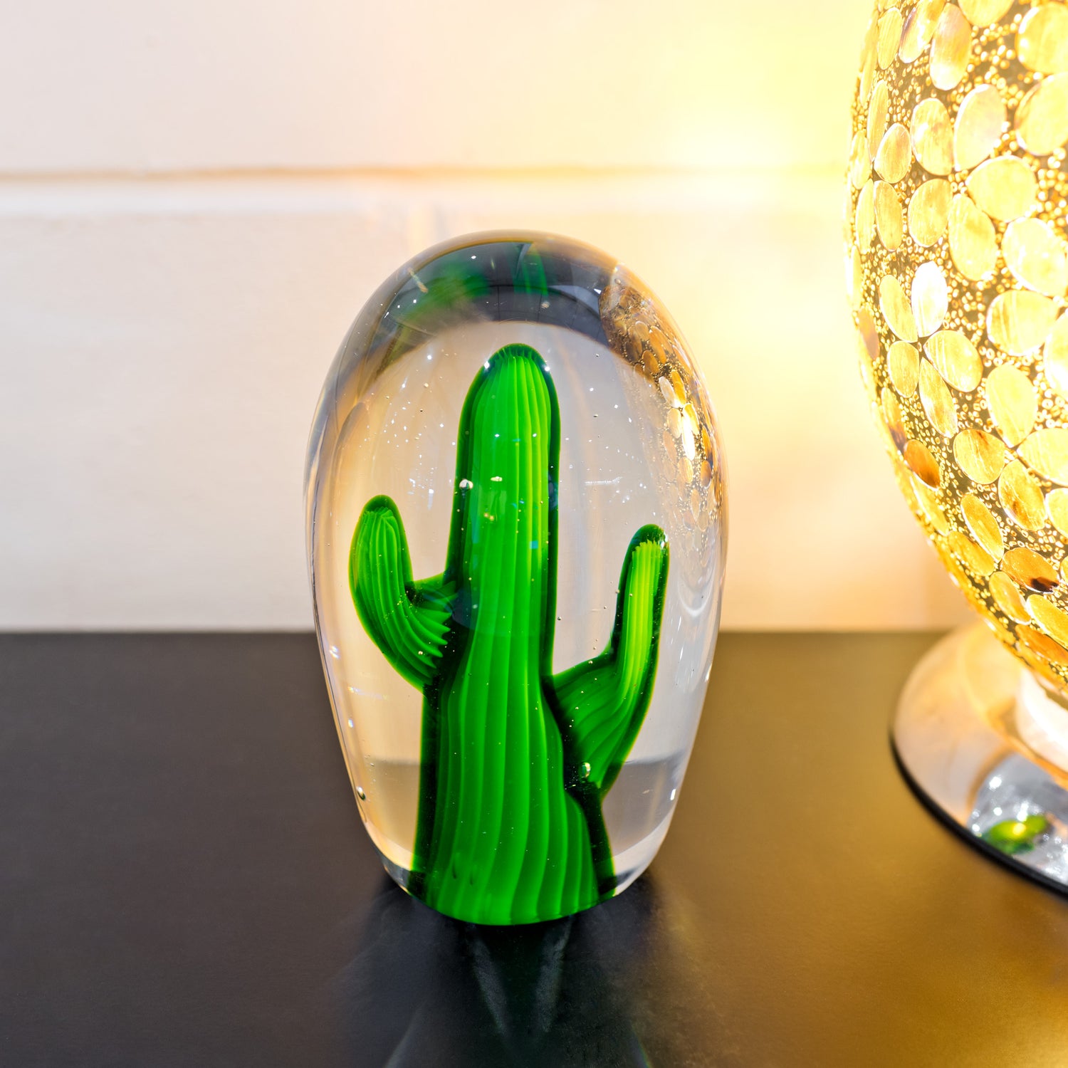 Blown Glass Bright Green Cactus
