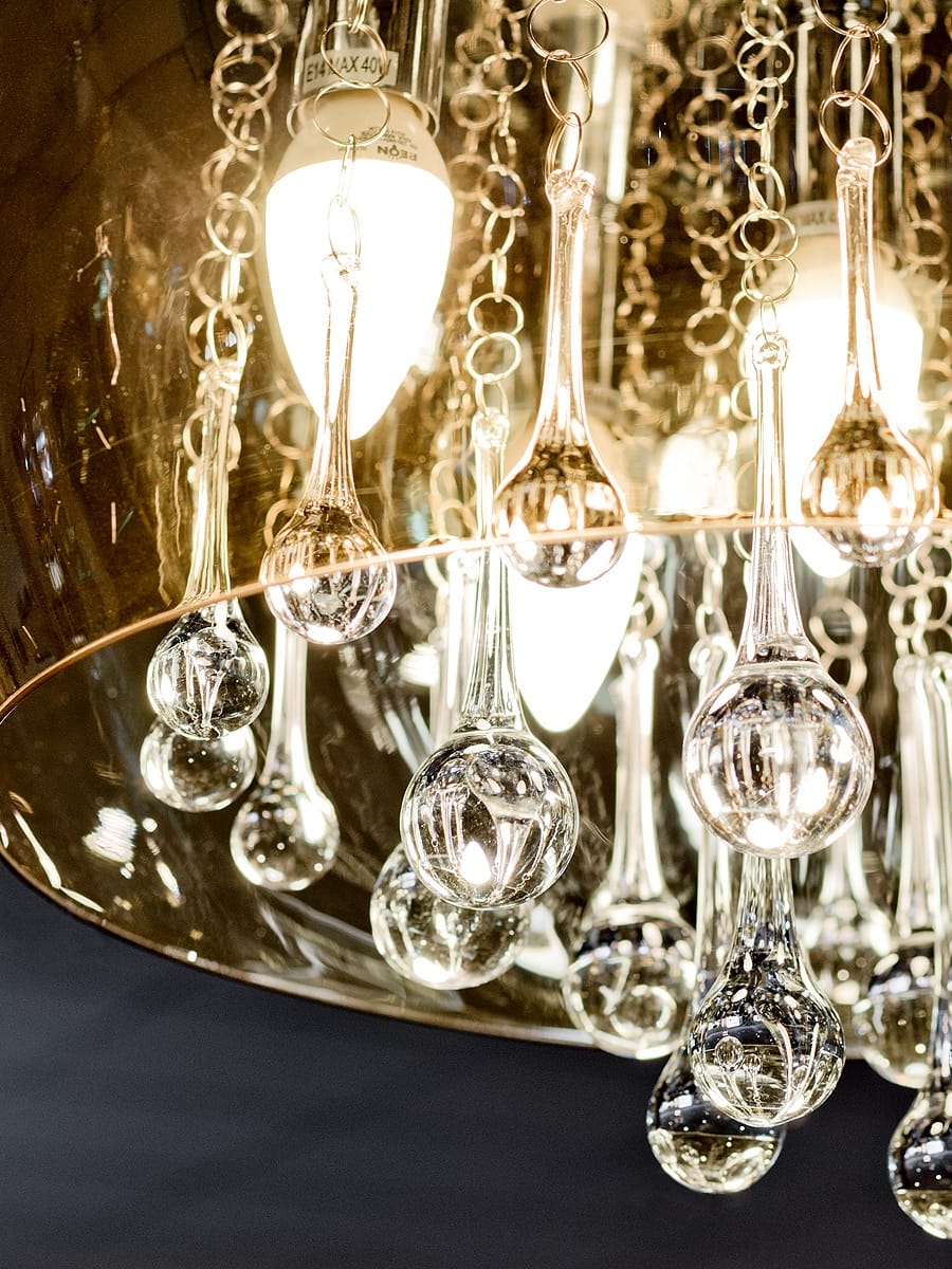 Smoked Shade Chandelier - Close up - Switched on