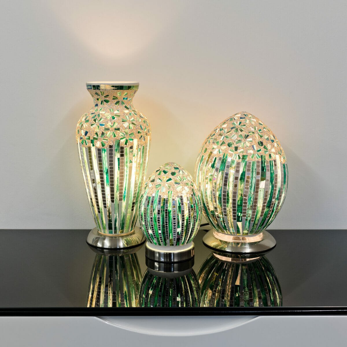 Green Deco Mosaic Glass Lamp Set