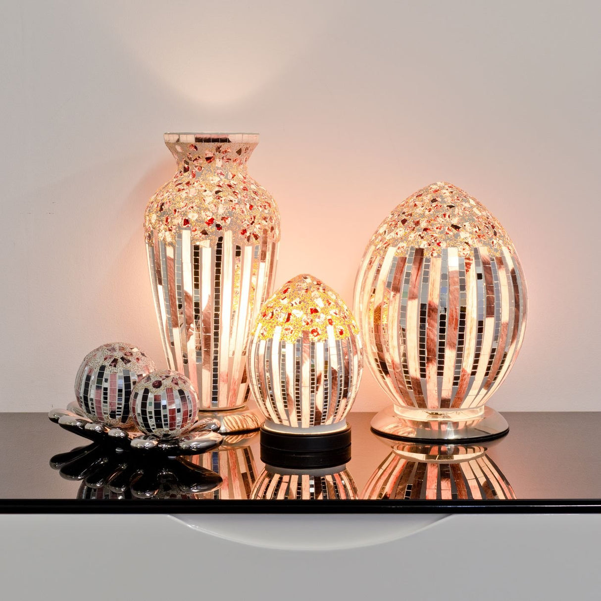 Art Deco Mosaic Glass Lamp Set