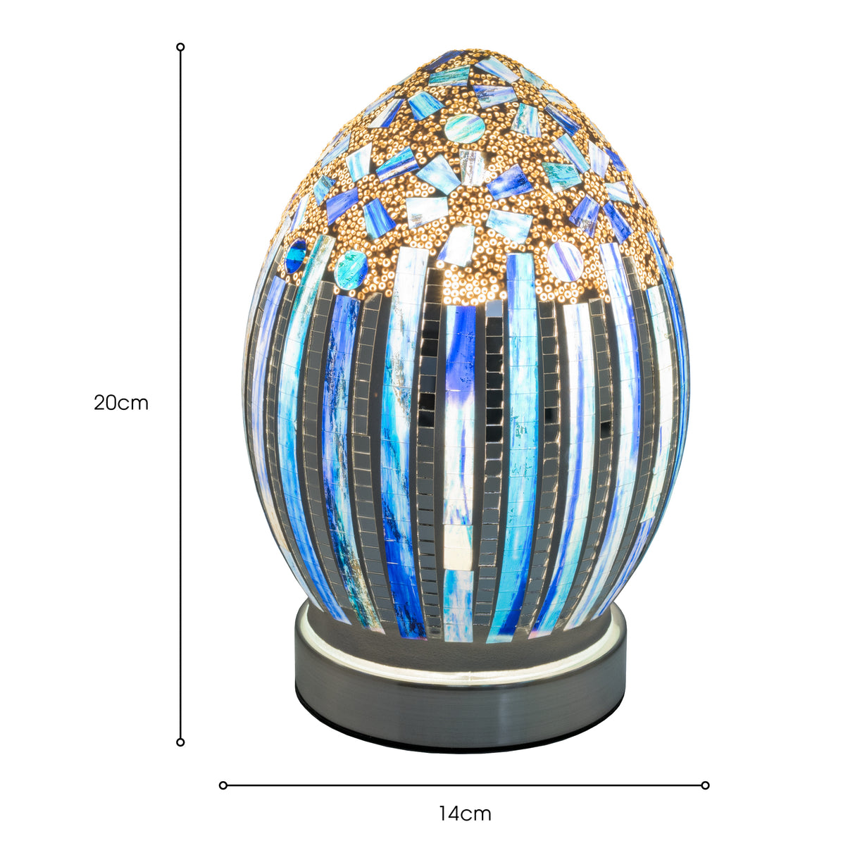 Blue Deco Small Mosaic Glass Egg Lamp
