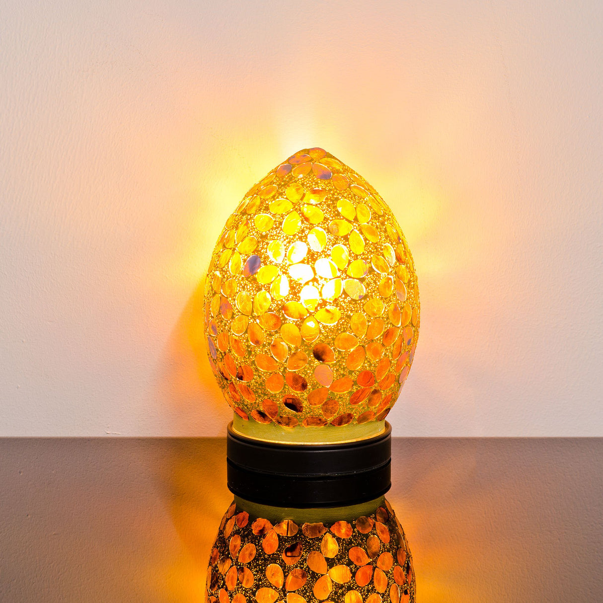 Small Mosaic Egg Lamp Bronze Flower Design