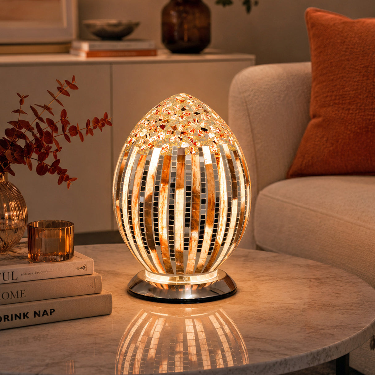 Art Deco Mosaic Glass Egg Lamp