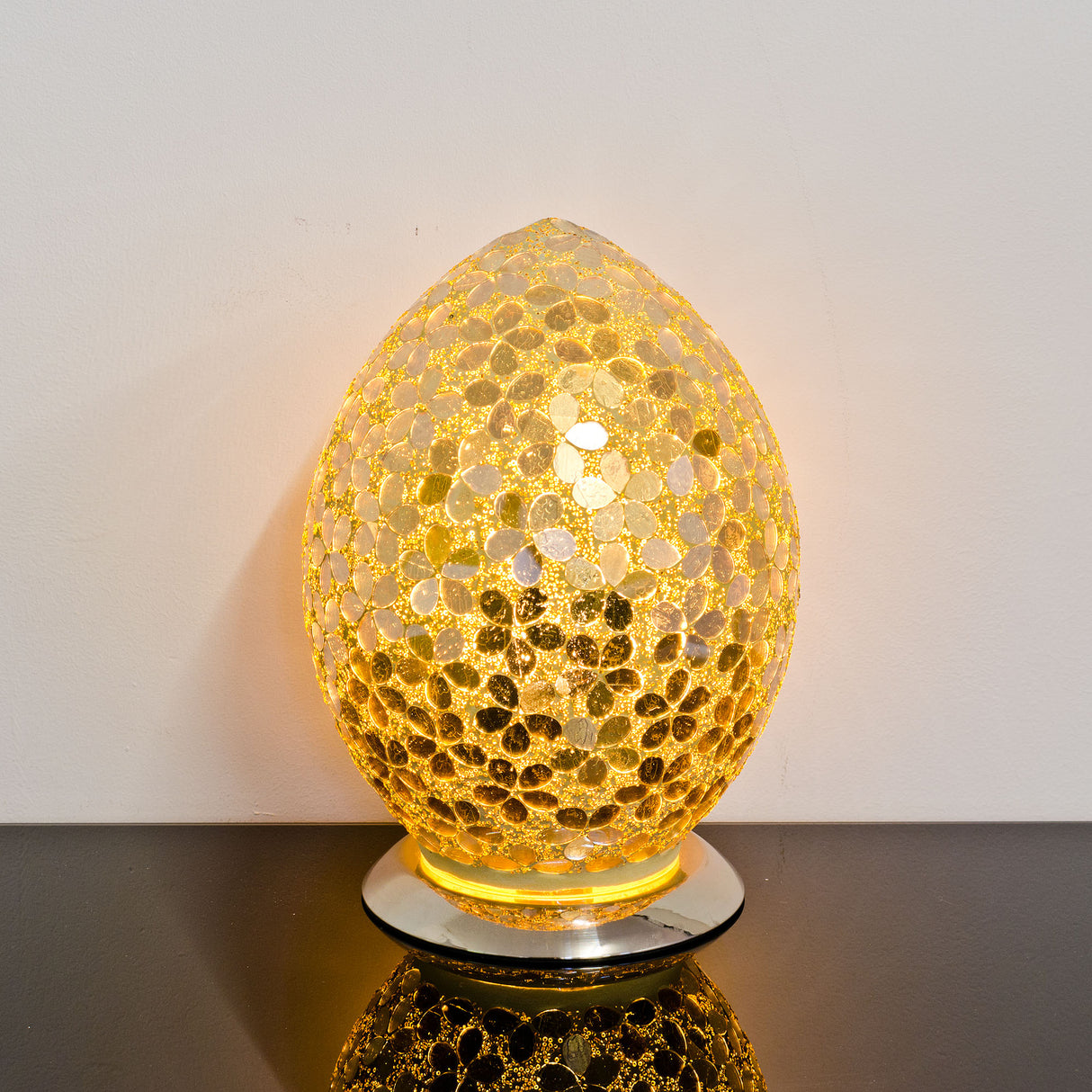 Gold Flower Medium Mosaic Glass Egg Lamp
