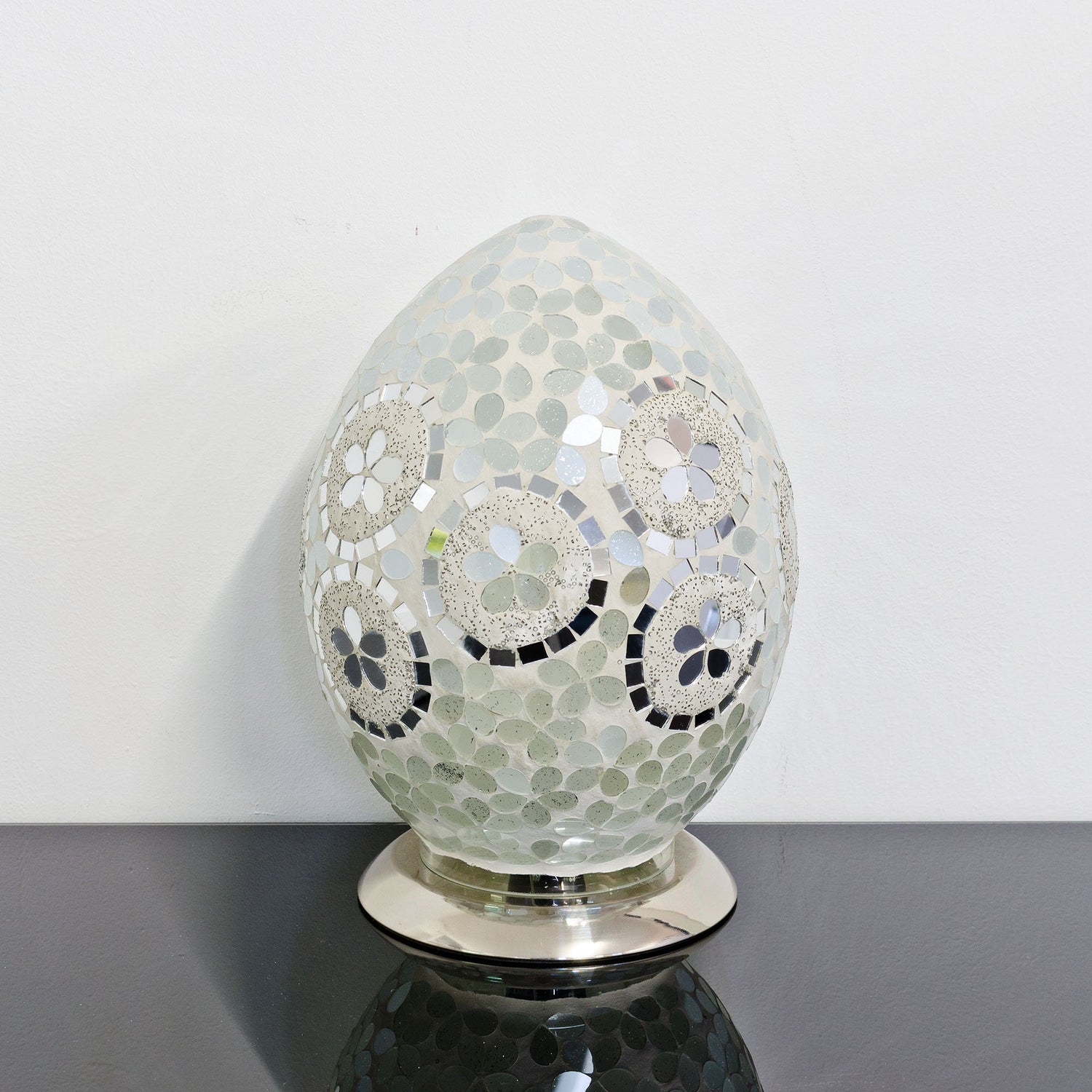 Art Deco Mirrored Flower Medium Mosaic Glass Egg Lamp