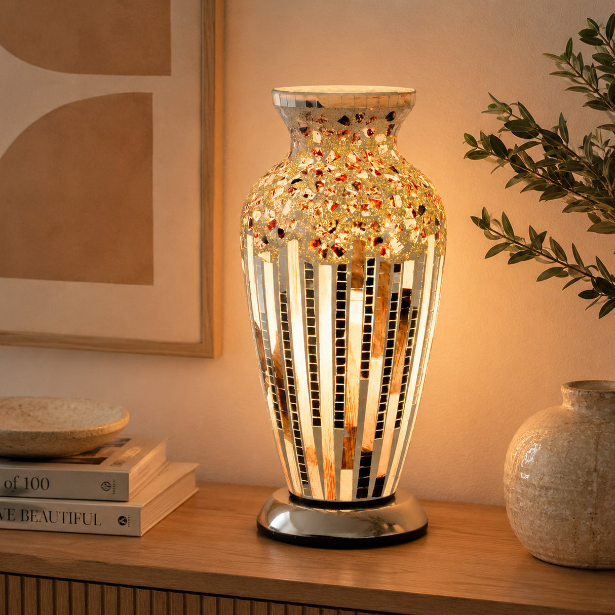 Art Deco Mosaic Glass Vase Lamp