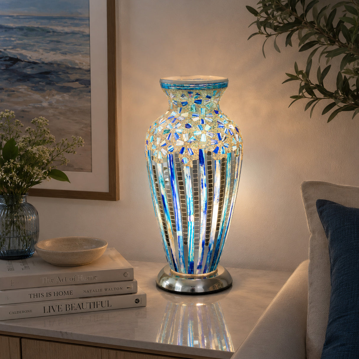 Blue Deco Mosaic Glass Vase Lamp
