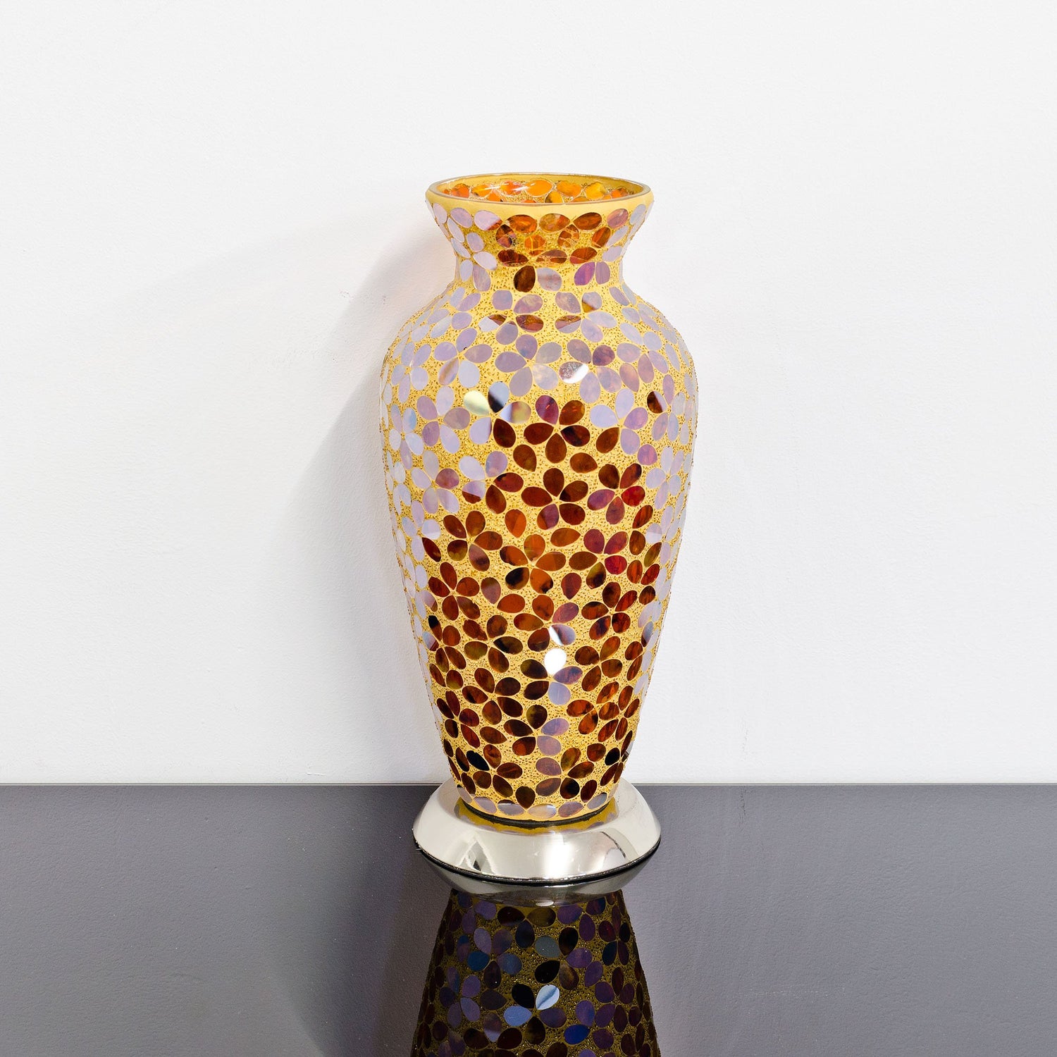Bronze Flower Mosaic Glass Vase Lamp