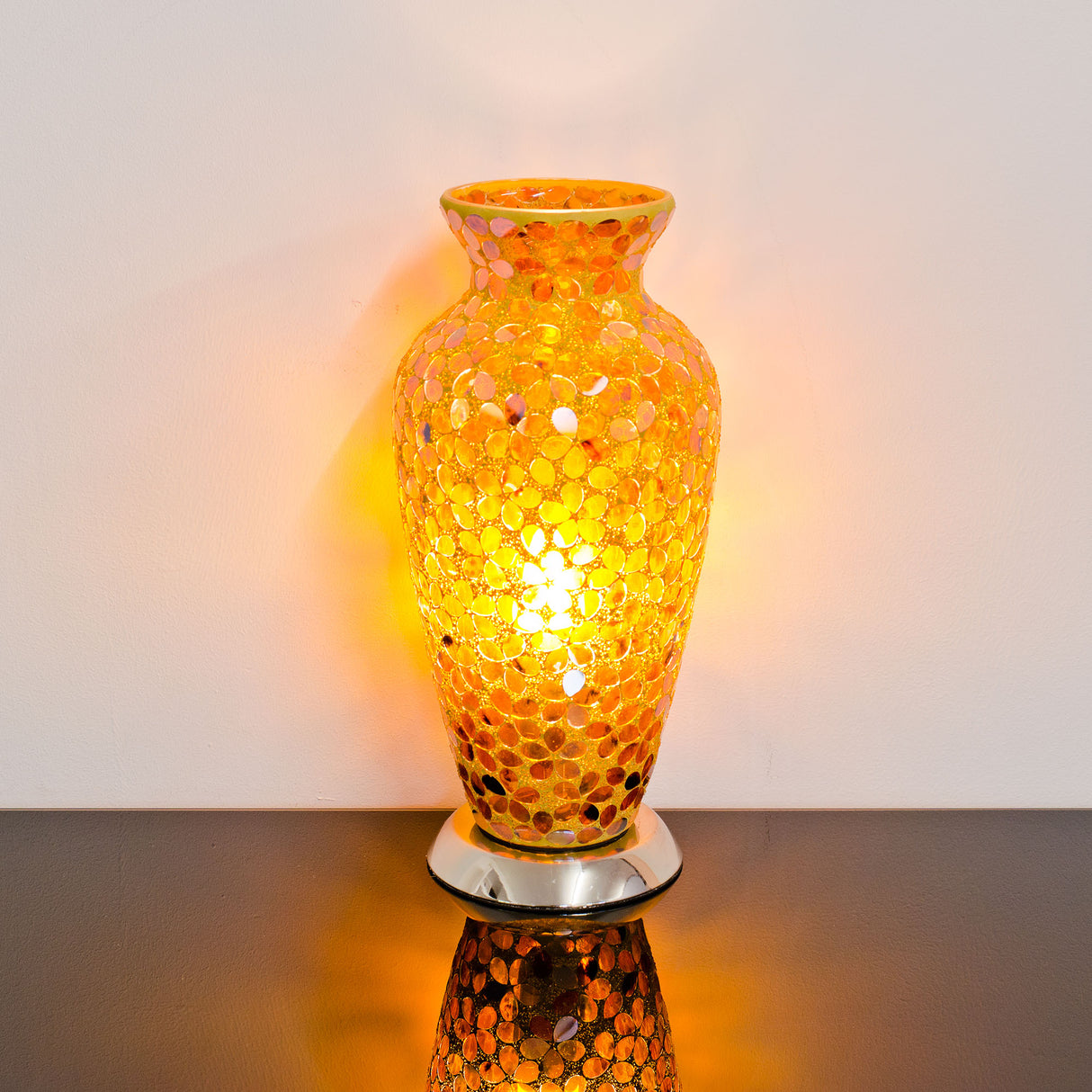 Bronze Flower Mosaic Glass Vase Lamp