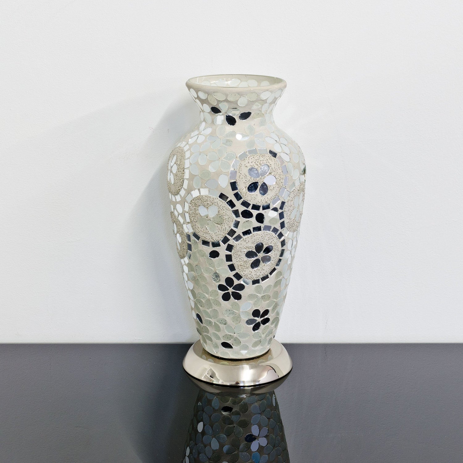 Art Deco Mirrored Flower Medium Mosaic Glass Vase Lamp