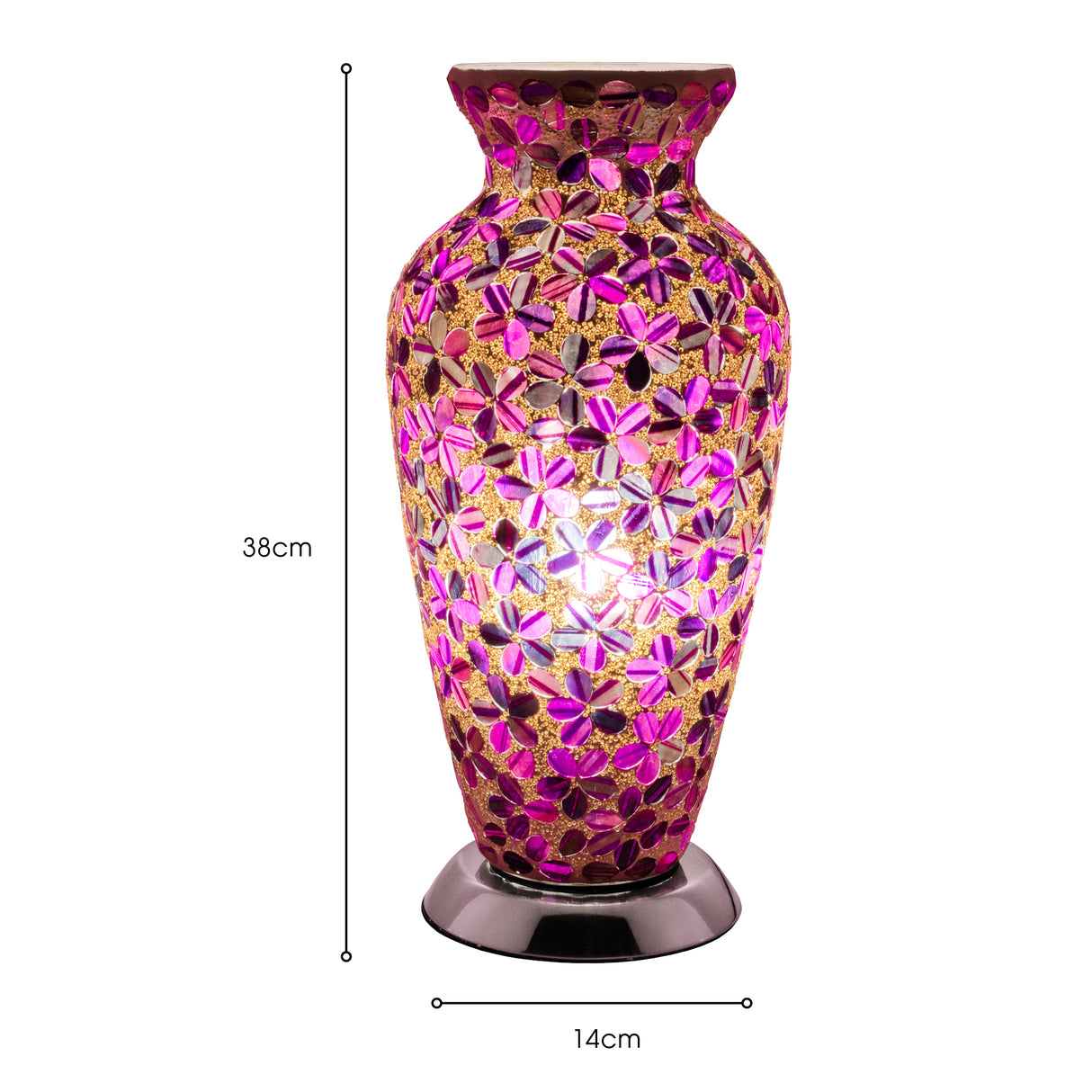 Magenta Flower Medium Mosaic Glass Vase Lamp